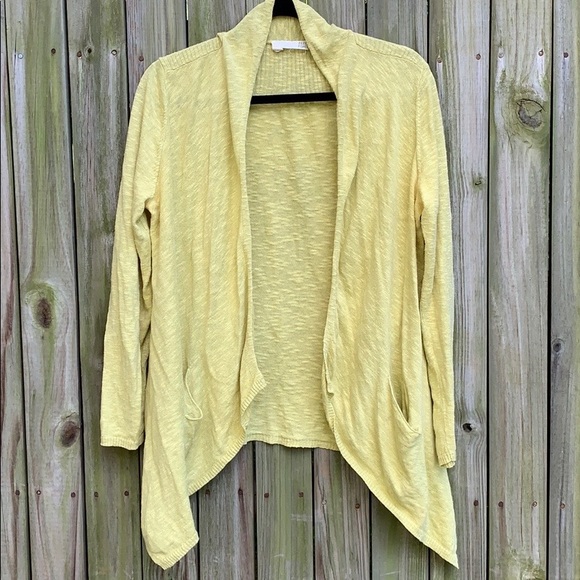 yellow open front sweater